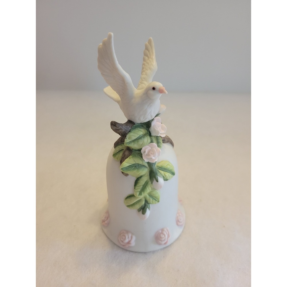 Vintage Seymour Mann Bisque Porcelain Dove Bell Ornament Floral Bird 1996 Decor